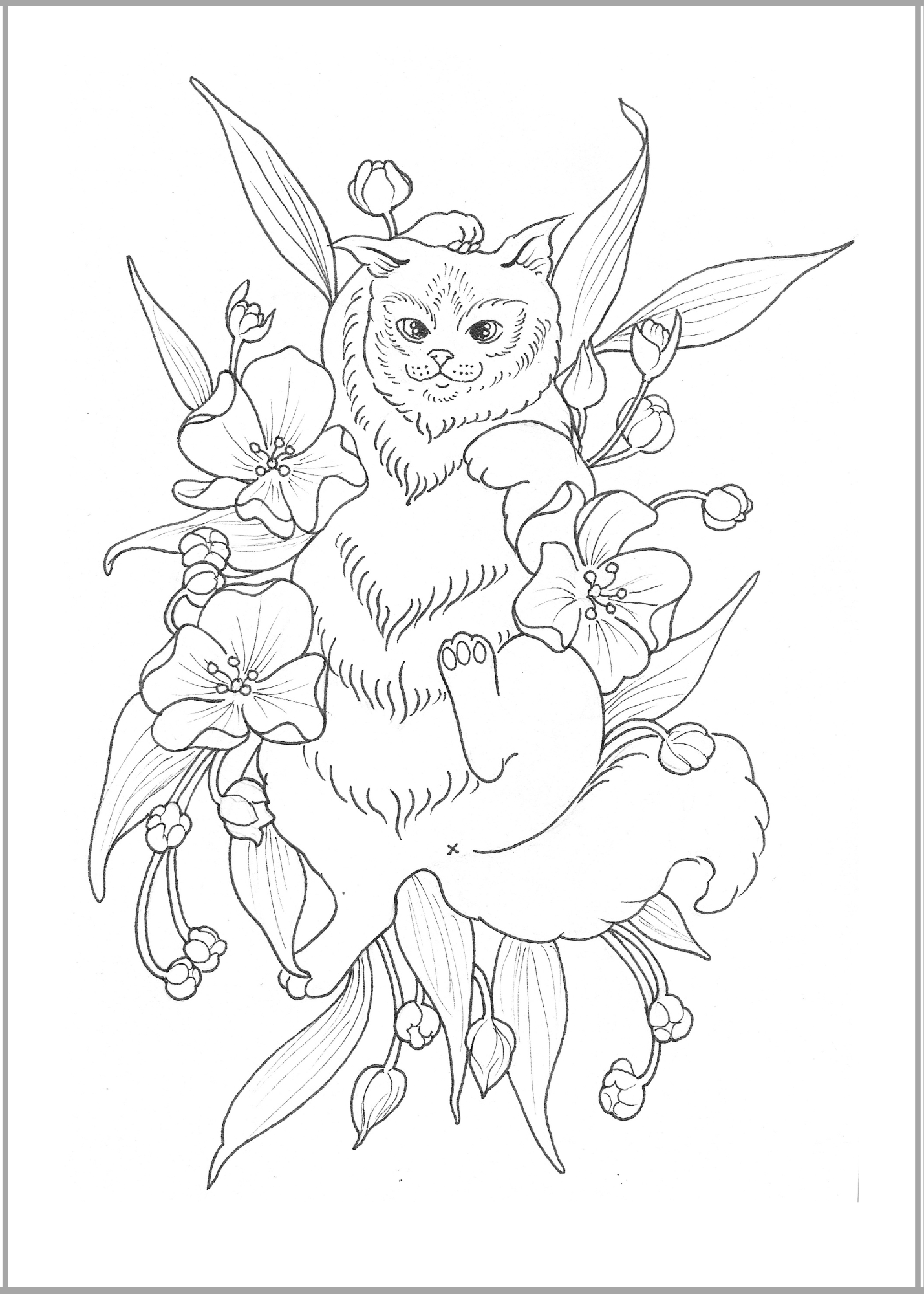 "Cat with flowers #1"